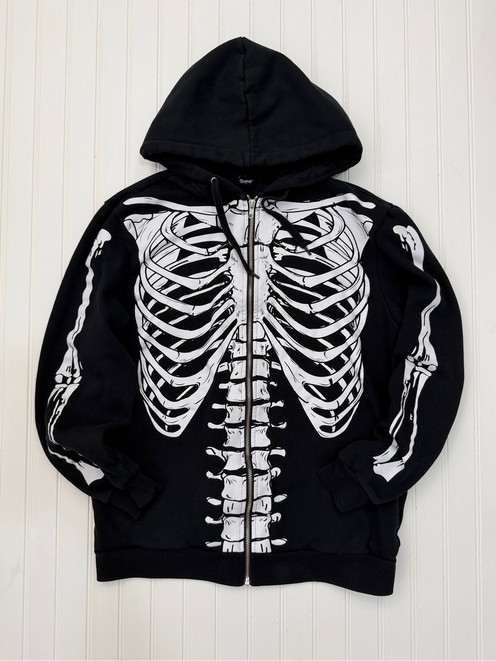 Spencers Hoodie Men's Medium Black Skeleton Graphic Full Zip Goth Emo Skater